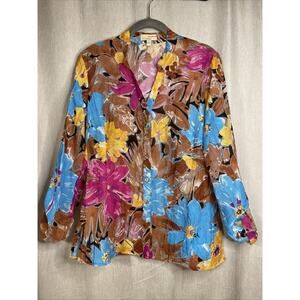 Choices Women’s Medium Colorful Button Up Long Sleeve Top - Semi-Sheer